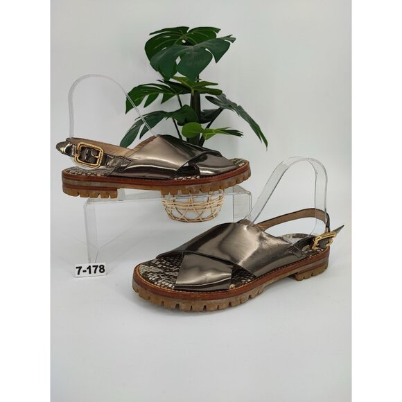 Attilio Giusti Leombruni Slingback Metallic Snake Print Chunky Sandals 8.5 US - Picture 1 of 9